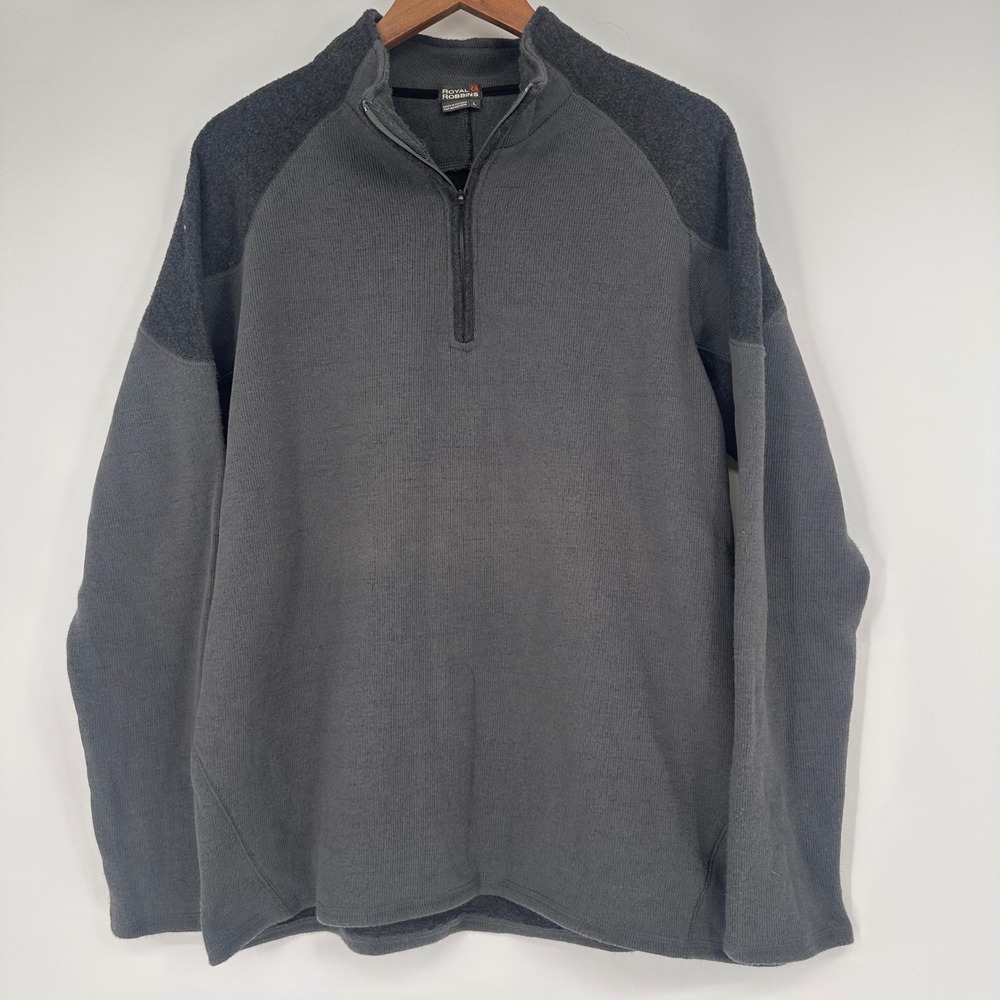 Royal Robbins Mens Quarter Zip‎ Pullover Sweater Gray Large Gorpcore Utility
